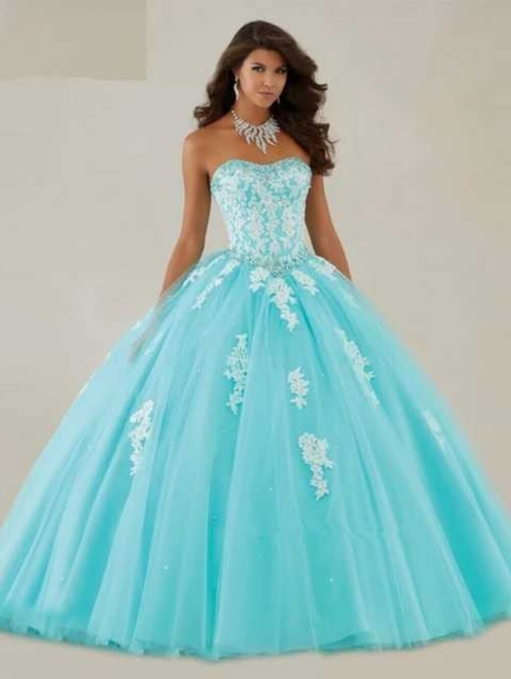 Aqua Lace Appliqué Ball Gown Dress | Quinceañera Dress | Prom